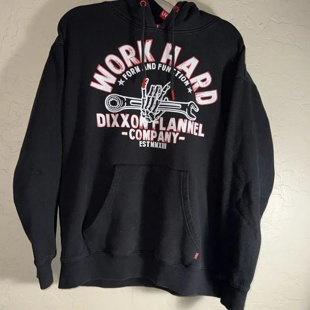 Dixxon black and red work hard graphic hoodie mens/unisex size small - Picture 6 of 6